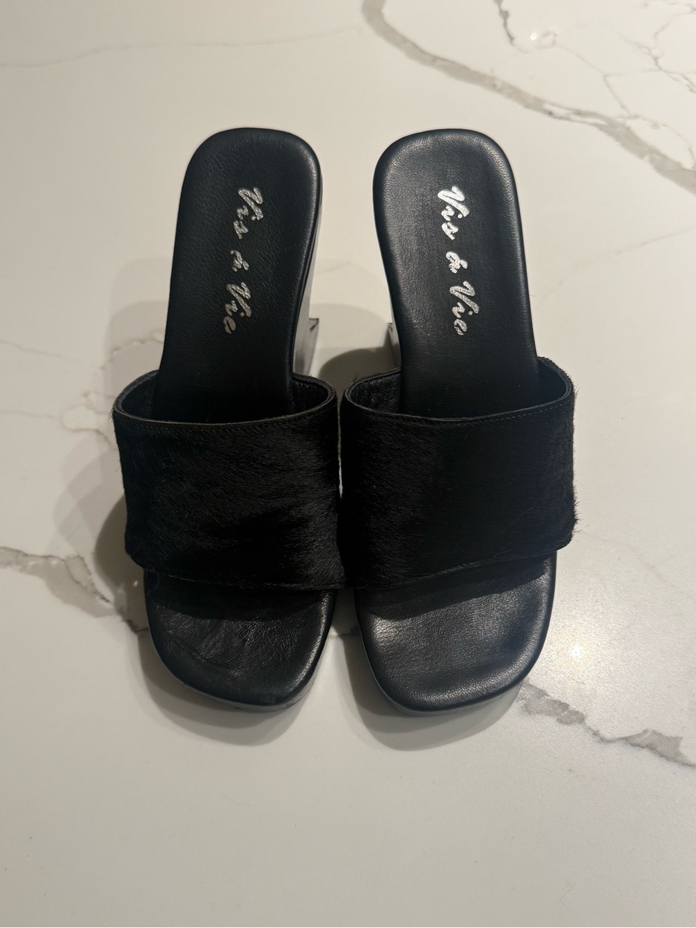 Y2K Vintage Calf Hair Black Slide Sandals